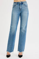 Risen Brand High Rise Wide Leg Denim with Raw Hem