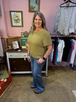 Knit Sweater Top with Rolled Sleeve Detail