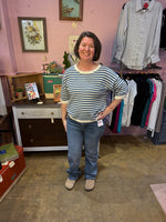 Blue and Cream Stripe Short Sleeve Sweater