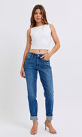 Vintage Wash Boyfriend Jeans with Cuff