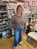 Fuzzy Waist Length Sweater with Bell Sleeve