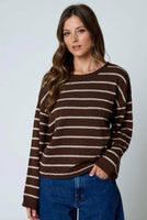 Striped Lightweight Sweater in Dark Brown