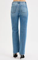 Risen Brand High Rise Wide Leg Denim with Raw Hem
