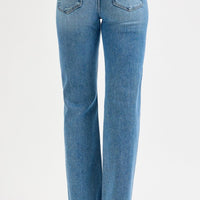 Risen Brand High Rise Wide Leg Denim with Raw Hem