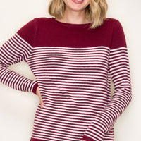 Stripe Burgundy Sweater with Color Block Detail