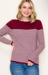Stripe Burgundy Sweater with Color Block Detail