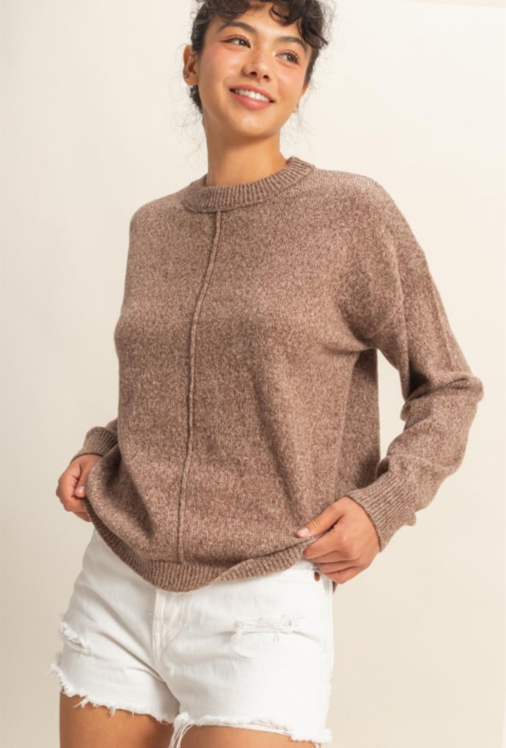Front Seam Crewneck Sweater