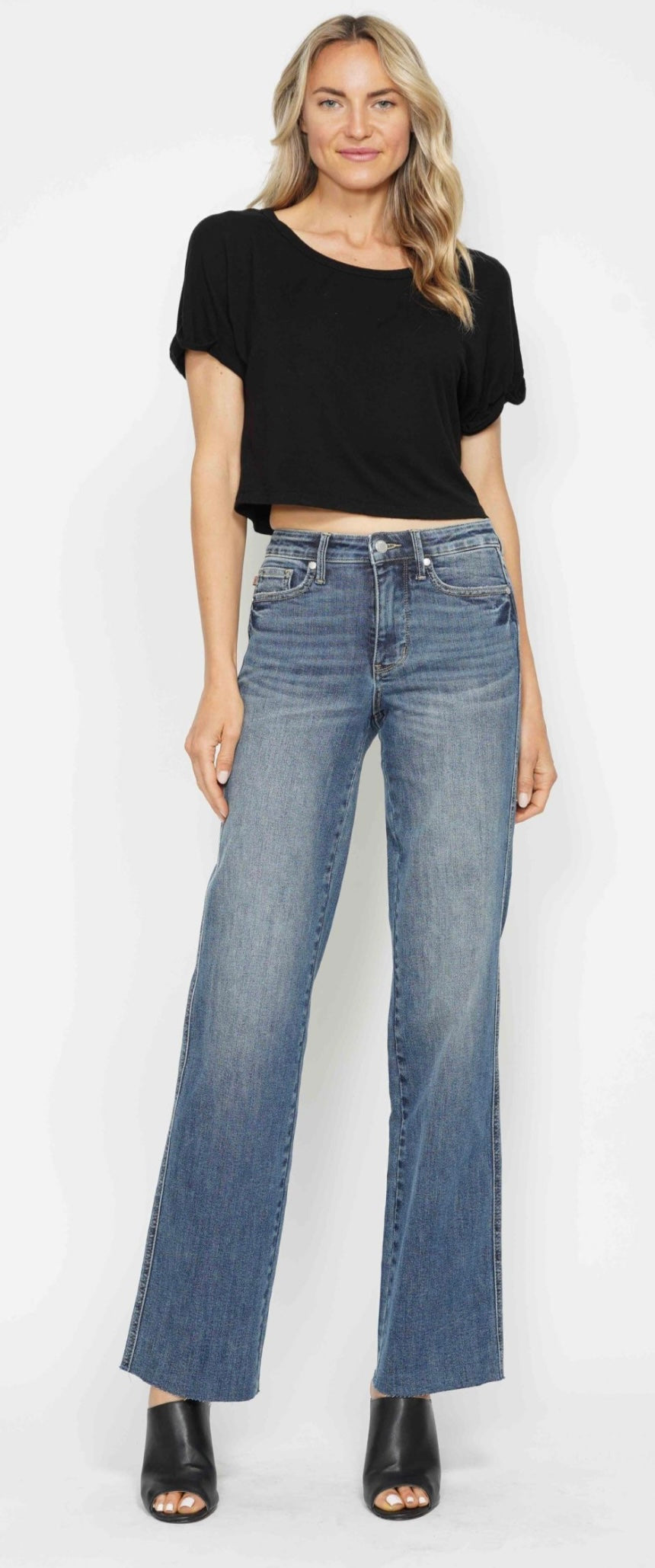 Judy Blue Tummy Control Strait Leg with Raw Hem