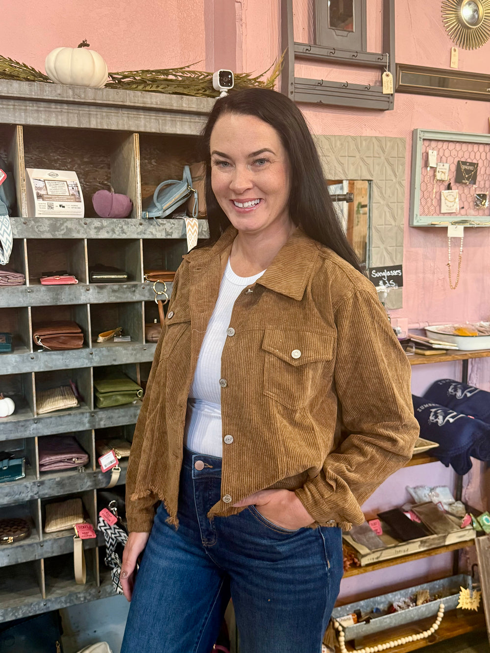 Corduroy Shacket with Raw Hem