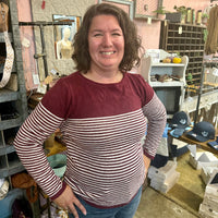 Stripe Burgundy Sweater with Color Block Detail