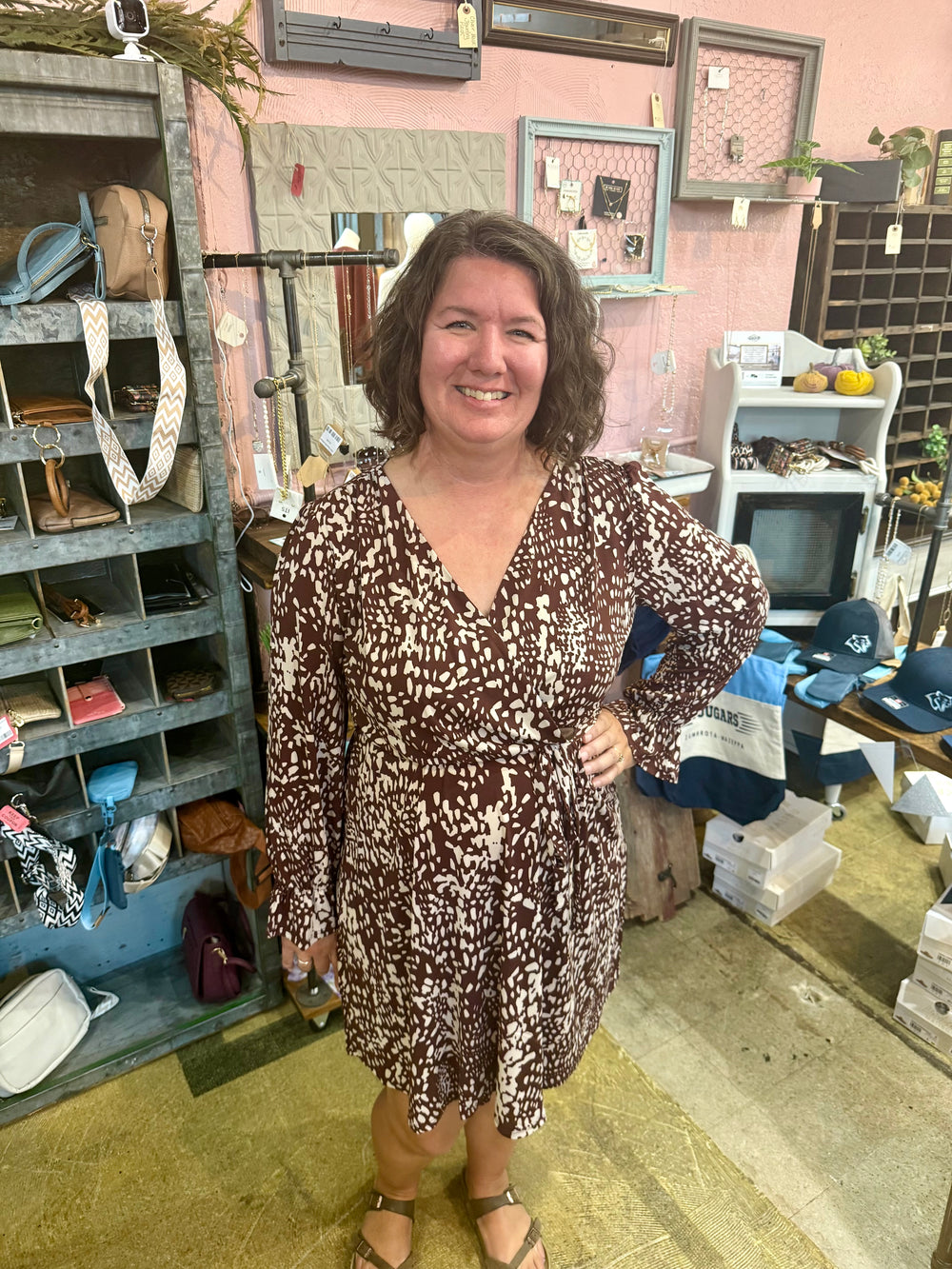 Abstract Print V Neck Dress