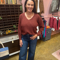 Wide Ribbed V Neck Sweater