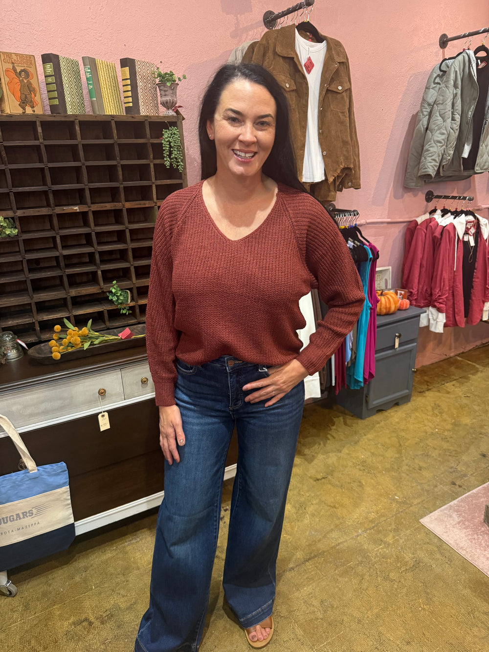 Wide Ribbed V Neck Sweater