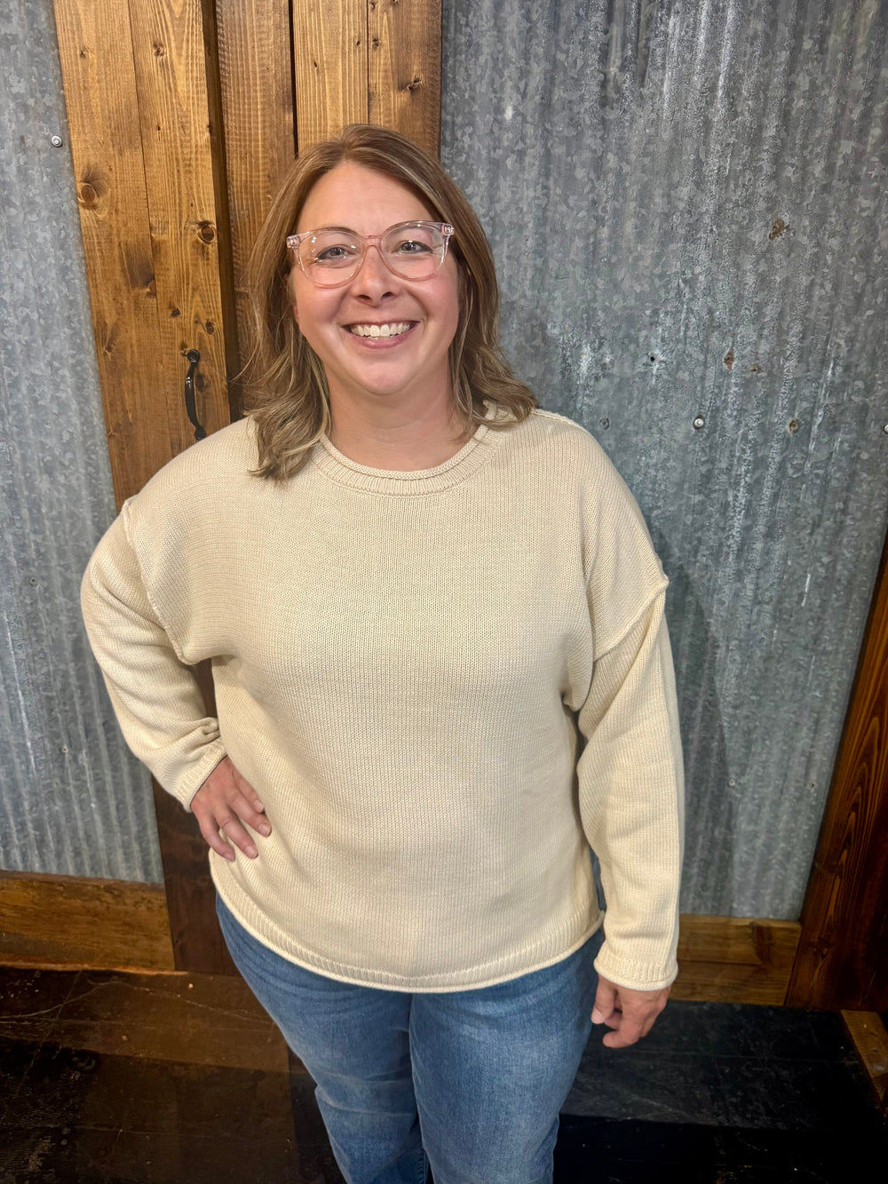 Relaxed Fit Sweater with Exposed Seam