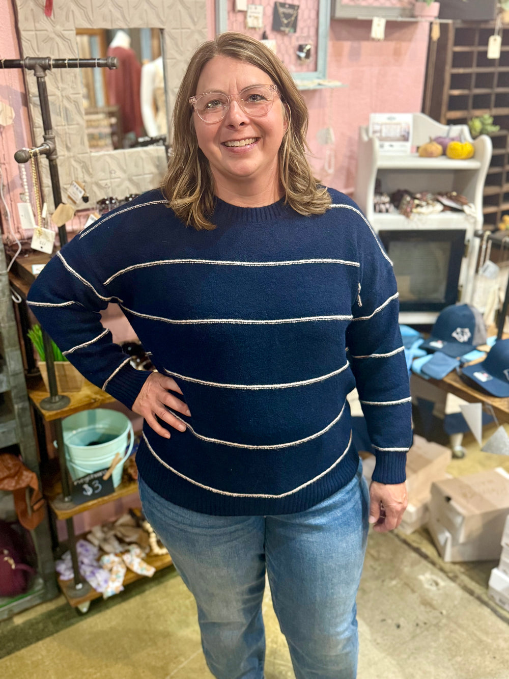 Stripe Crewneck Oversized Sweater