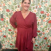 Long Sleeve Surplice Hem Midi Dress