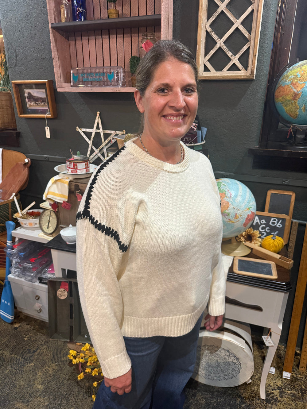 Sweater with Contrast Stitching on Seam