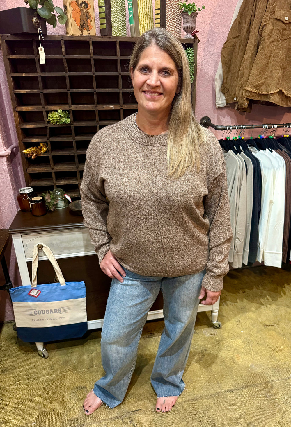 Front Seam Crewneck Sweater