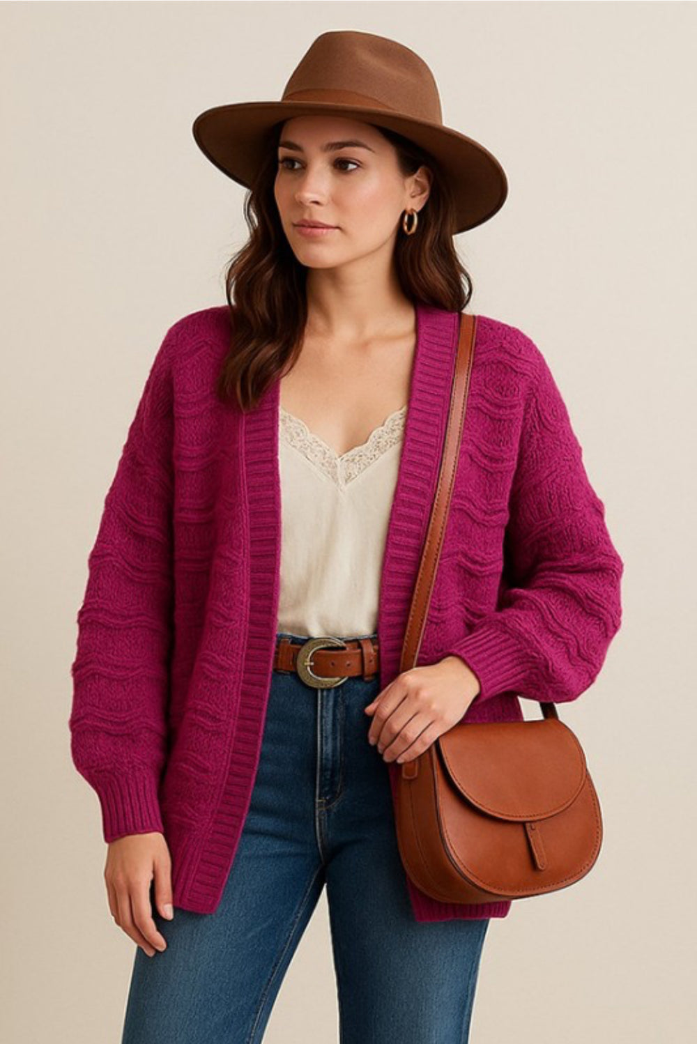 Magenta Oversized Cardigan