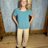 Scallop Sleeve Blouse in Dusty Teal