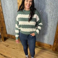 Green Stripe Waist Lengh Sweater