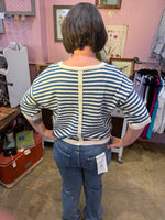 Blue and Cream Stripe Short Sleeve Sweater
