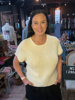 Knit Sweater Top with Rolled Sleeve Detail
