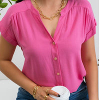 Short Sleeve Button Front Blouse