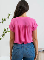 Short Sleeve Button Front Blouse
