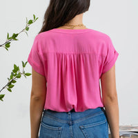 Short Sleeve Button Front Blouse