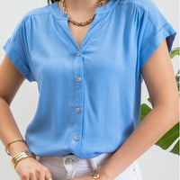 Short Sleeve Button Front Blouse