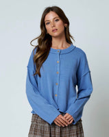 Button Down Cardigan with Raw Hem
