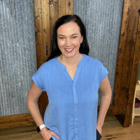 Short Sleeve Button Front Blouse