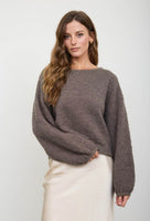Fuzzy Waist Length Sweater with Bell Sleeve
