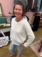 Waffle Knit Top with Elbow Patches
