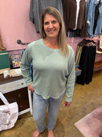 Waffle Knit Top with Elbow Patches
