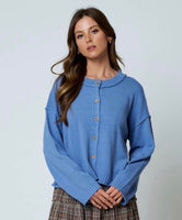 Button Down Cardigan with Raw Hem
