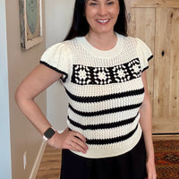 Crochet Detail Short Sleeve Sweater