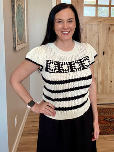 Crochet Detail Short Sleeve Sweater