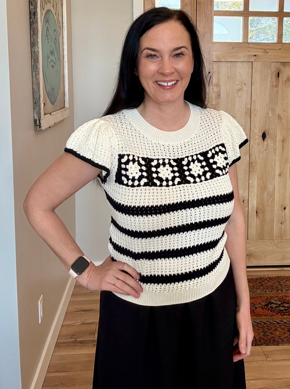 Crochet Detail Short Sleeve Sweater